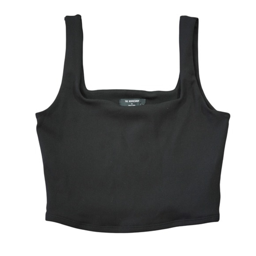 The Workshop Black Ribbed Square Neck Crop Top Sleeveless Knit Size Medium NEW